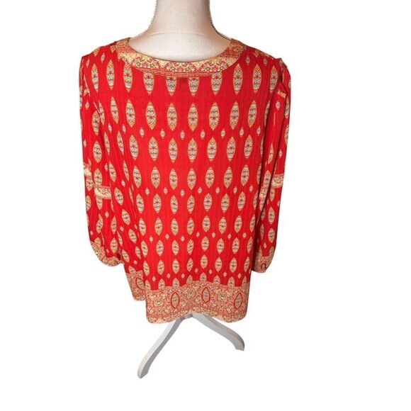 ROSE & OLIVE PEASANT BLOUSE BOHO-CHIC PINTUCK PLEATS RED LONG SLEEVE Sz 2X - Picture 3 of 3